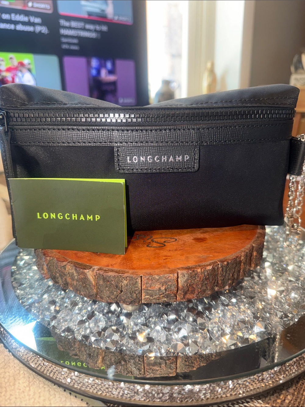 Longchamp Black Nylon Men's Toiletry Pouch with Green Logo Card